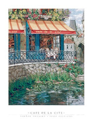 Cafe de la Cite Art Print by Viktor Shvaiko - Modern Cityscape Wall Décor 36x24