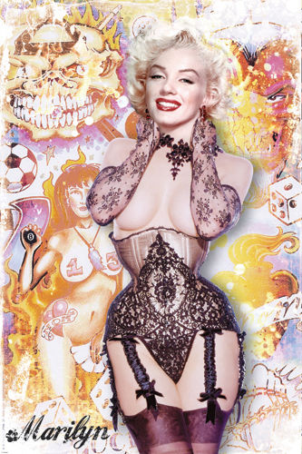 Framed Marilyn: Lace Corset & Graffiti 18 x 12