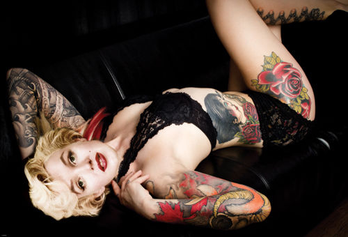 Framed Marilyn: Tattoos (Black Couch) 12 x 18