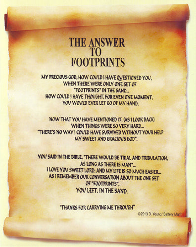 The Answer to Footprints Scroll Art Print by Batteryman - Unique Wall Art Décor