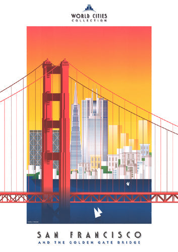 Framed San Francisco and the Golden Gate Bridge by Carlo Traversi