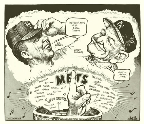 Framed 1986 Mets: Gil Hodges & Casey Stengel by Bill Gallo