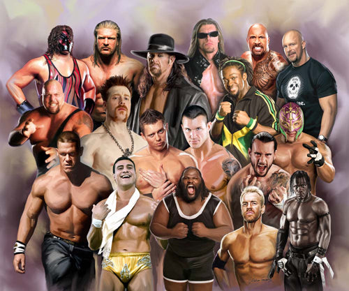 Framed Wresting Superstars by Wishum Gregory | 24 x 20