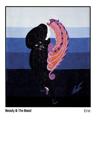 Beauty and the Beast by Erté - Romain de Tirtoff Wall Art Décor 7 ¼ x 5 1/8 Art Print