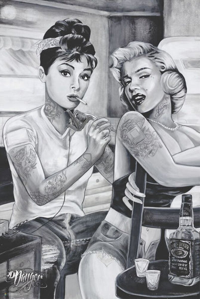 Framed Marilyn Monroe & Audrey Hepburn: Tattoo by James Danger Harvey