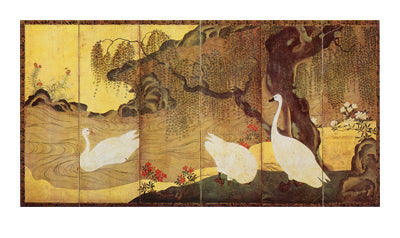 Framed Swans and Willow Trees 28 3/4 x 40