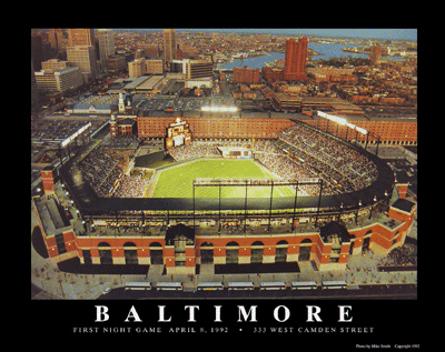 Framed Baltimore, Maryland - Camden Yards (Night) by Mike Smith
