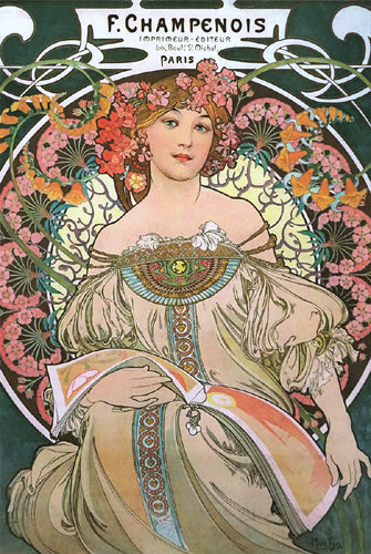 Framed F. Champenois, 1897 (Reverie) by Alphonse Mucha | 36 x 24