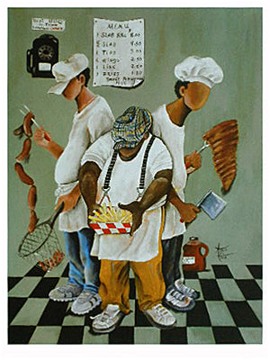Framed Links, Tips, Wings & Fries by Annie Lee | 24 x 18