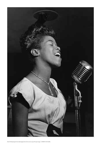 Framed Sarah Vaughan at Microphone by William Gottlieb | 20 x 14