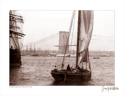 Framed Brooklyn Bridge Under Construction, 1877 by Merlis Collection