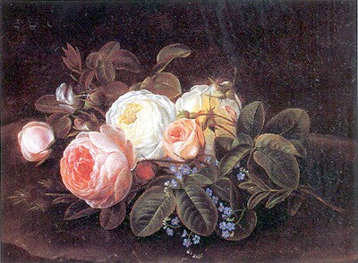 A Still Life with Roses and Forget-Me-Nots by Hansine Kernn Eckersberg Wall Art Décor 18 3/8 x 23 1/4 Art Print
