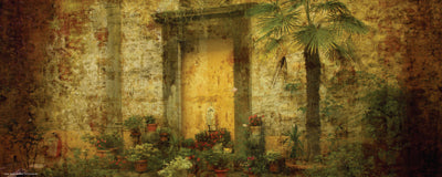Framed Golden Door with Palm 8 x 20