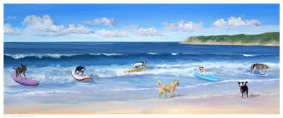 Hot Dogs Surf by Carol Saxe Wall Art Décor 8 1/2 x 20 1/2 Art Print
