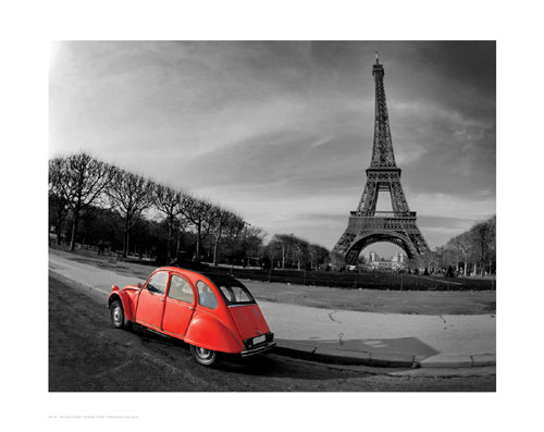 Framed Red in Motion by the Eiffel Tower 13 1/2 x 17