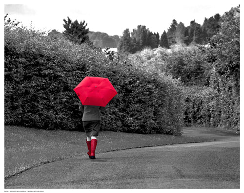 Framed Red Boots and Umbrella 11 1/2 x 14 1/2