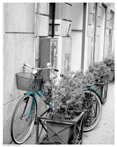 Framed Teal Bike II 14 1/2 x 11 1/2