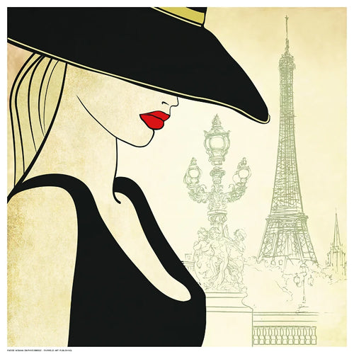 Woman on Paris Bridge by Anon Wall Art Décor 12 ½ x 12 ½ Art Print
