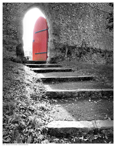 Framed Red Door Top of the Stairs 14 1/2 x 11 1/2