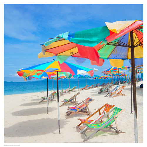 Framed Parasols on a Tropic Isle by Mosin | 19 x 19