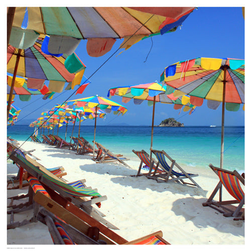 Framed Parasols on a Tropic Isle II by Mosin | 19 x 19