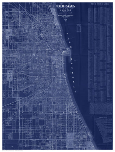 Framed Antique Map of Chicago (blue) by Blanchard | 16 ½ x 12 ½