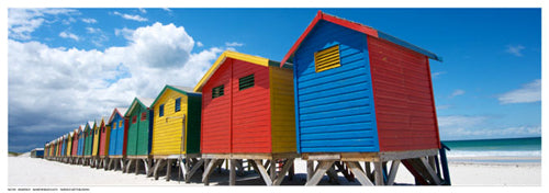 Framed Art Rainbow Beach Huts by N. Bradfield | 6 ½ x 18 ½