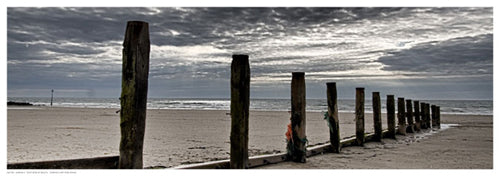 Framed Post Row at Beach by Adrian Z | 6 ½ x 18 ½