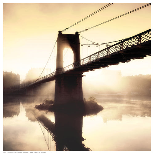 Framed Footbridge in the Setting Sun by P. Frederic | 12 ½ x 12 ½