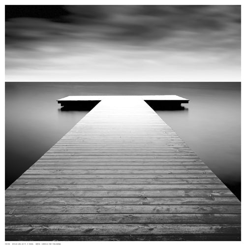 Framed Idyllic Lake Jetty by H. Biebel | 12 ½ x 12 ½