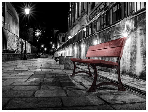 Framed Night Bench (Color) by L. Outchill | 12 ½ x 16 ½