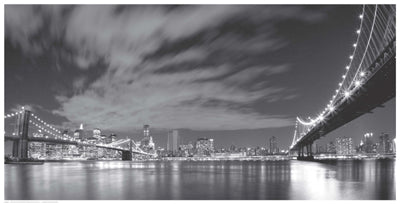 Brooklyn and Manhattan Bridge at Night II by Anon Wall Art Décor 12 1/2 x 24 1/2 Art Print