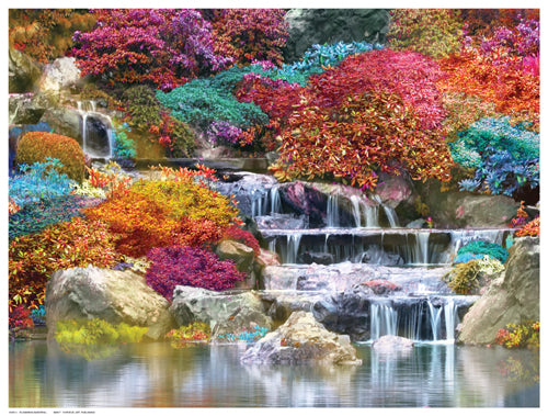 Flowering Waterfall Art Print - Serene Nature Wall Decor 12.5 x 16.5