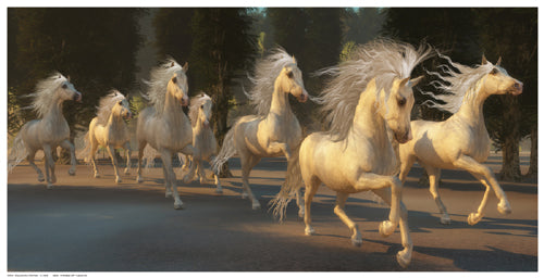 Framed Stallion Run Painting by G. Ford | 10 ½ x 20 ½