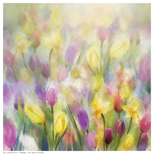 Daffodils and Tulips by N. Pommingmas Wall Art Décor 12 ½ x 12 ½ Art Print