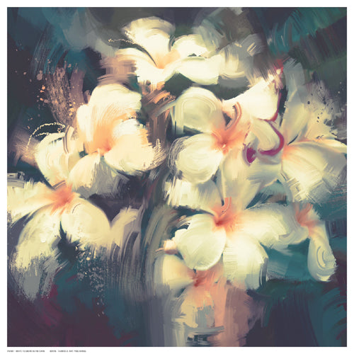 Framed White Flowers in the Dark 12 ½ x 12 ½