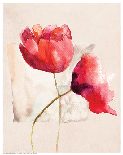 Framed Retro Poppy Watercolor by R. Jersova | 14 ½ x 11 ½