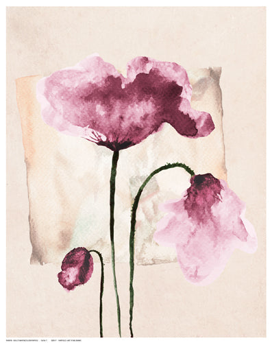 Framed Violet Watercolor Poppies by Olga Z. | 14 ½ x 11 ½