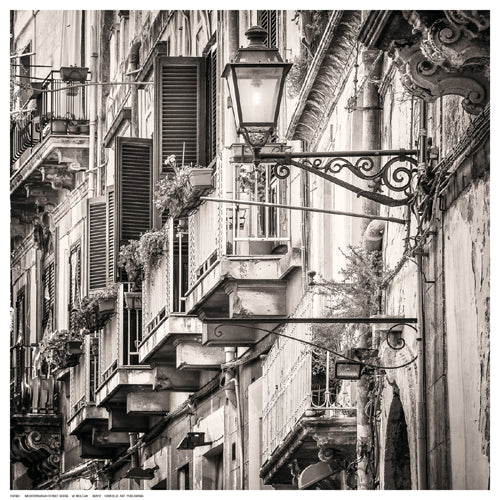 Framed Mediterranean Street Scene by M. Molcan | 12 ½ x 12 ½