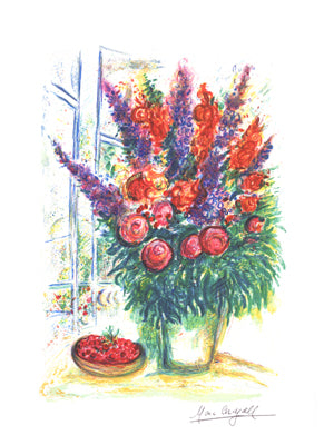 Bouquet with Bowl of Cherries by Marc Chagall Wall Art Décor 24 x 18 Art Print