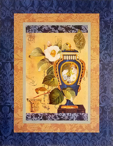 Framed Porcelain Vase with Period Botanical Accents II by Elizabeth King B...