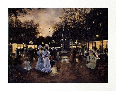 Art Print Meeting at the Fountain by Christa Kieffer - Serene Landscape Wall Art Décor
