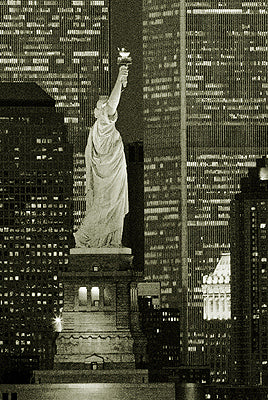 New York, New York - Statue of Liberty & Twin Towers by Jerry Driendl Wall Art Décor 36 x 24 Art Print