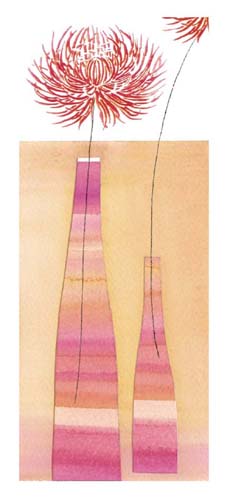 Stripy Vase and Chrysanthemum by Nicola Gregory Wall Art Décor 19 3/4 x 9 Art Print