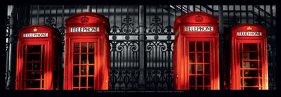 Red Telephone Boxes by Stéphane Rey-Gorrez Wall Art Décor 13 x 37 Art Print