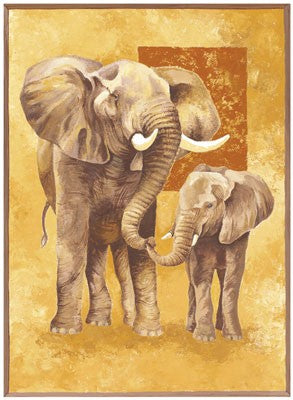 Mother Elephant with Young by Philippe Genevrey Wall Art Décor 19 3/4 x 15 3/4 Art Print