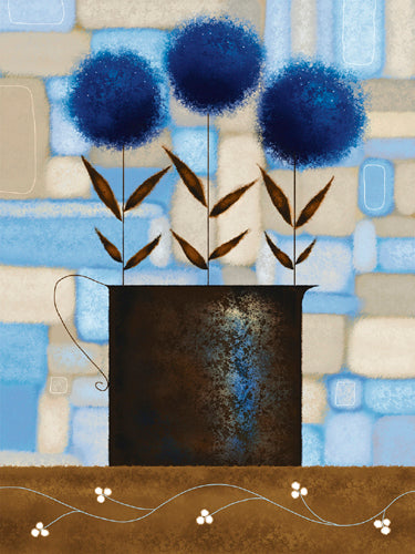 Study of Chrysanthemums in Blue by Jo Parry - 19 3/4 x 19 3/4 " Wall Art Décor