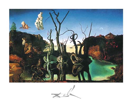 Art Print: Cygnes Reflechis en Elephants by Salvador Dali - Surrealist Wall Art Decor