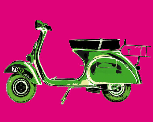 Vespa in Pink by Myrjam Tell - Stylish Scooter Wall Art Print