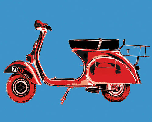 Vespa in Blue Art Print by Myrjam Tell - Iconic Scooter Wall Art for Modern Decor